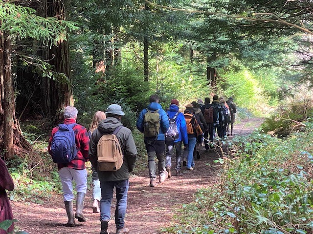 Students walking on road